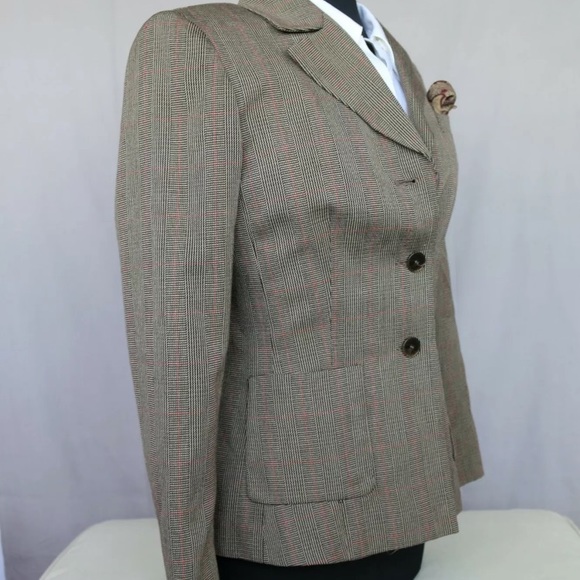 PRISTINE VINTAGE Evan Picone CLASSIC Brown Glen Plaid Blazer w/ Pocket Hanky - Picture 3 of 10
